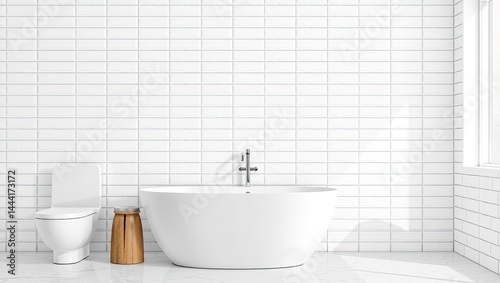Obraz na płótnie Classic White Rectangular Tiles Bathroom Wall Background w salonie