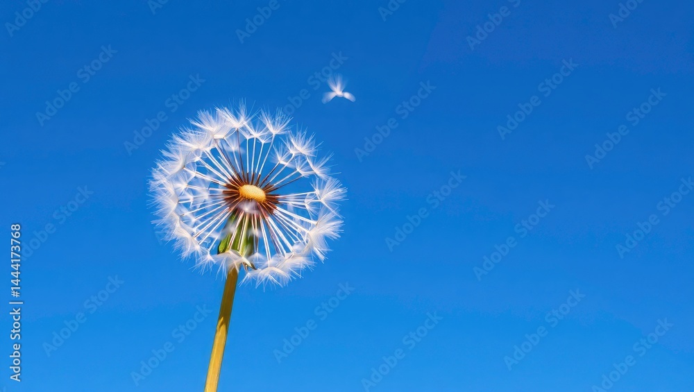 Dandelion Seeds Soaring in Azure Sky, Freedom Concept