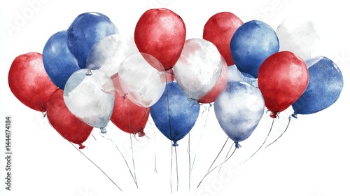 Obraz na płótnie Colorful Watercolor Balloons in Red, White, and Blue Shades w salonie