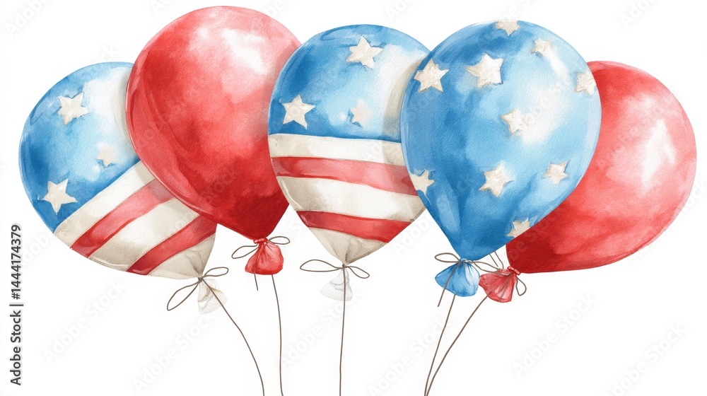 Festive Balloons with Red, White, and Blue Stars for Celebrations