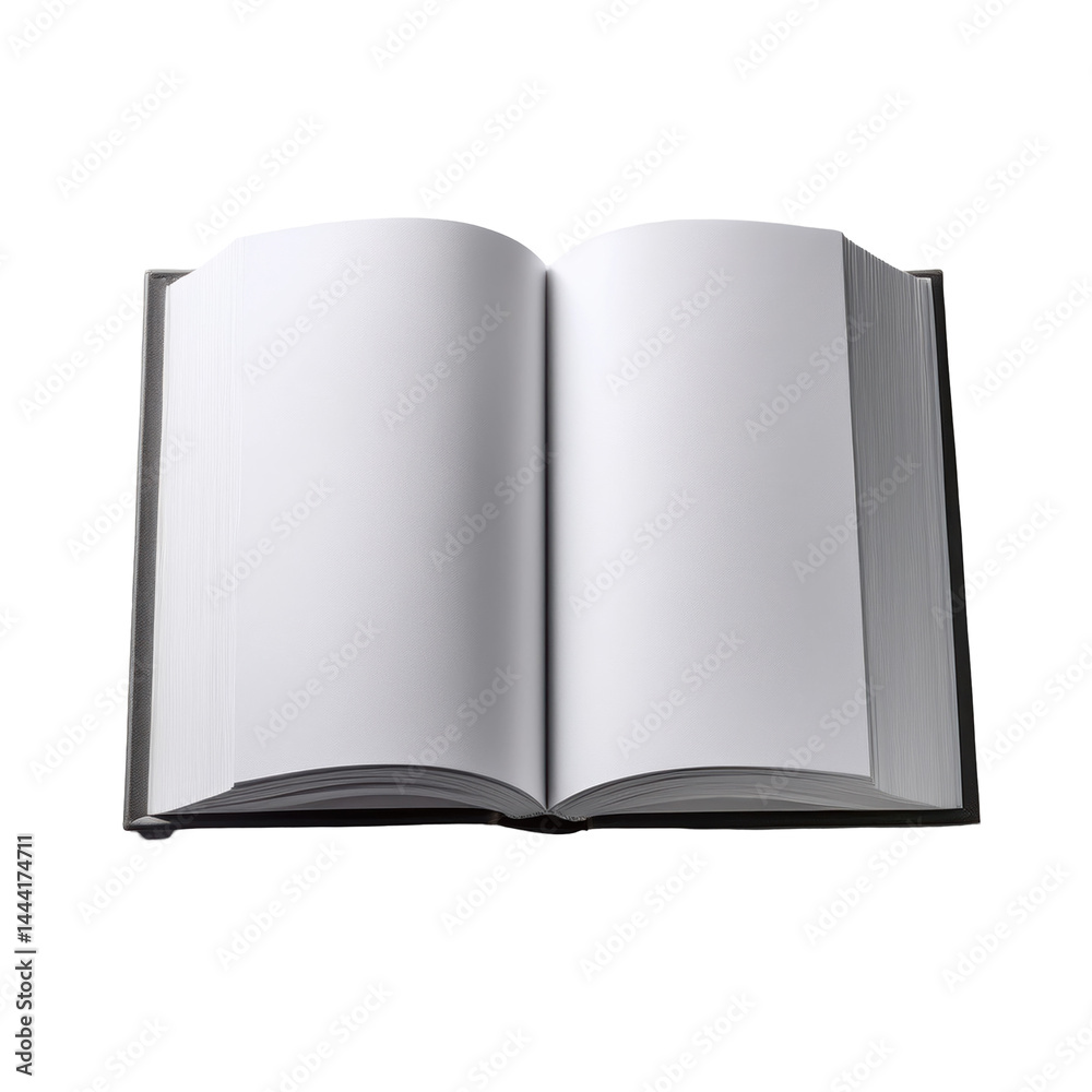 Open blank book on a clean surface, inviting creativity and reflection in a minimalist setting on transparent background Open blank book on a clean surface, inviting creativity and reflection in a minimalist setting on transparent background