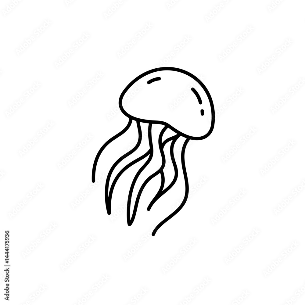 Jellyfish line icon in black on white background Jellyfish line icon in black on white background