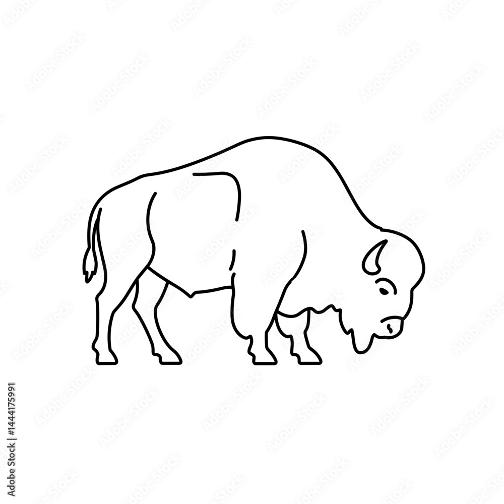 Bison grazing line icon in black and white Bison grazing line icon in black and white