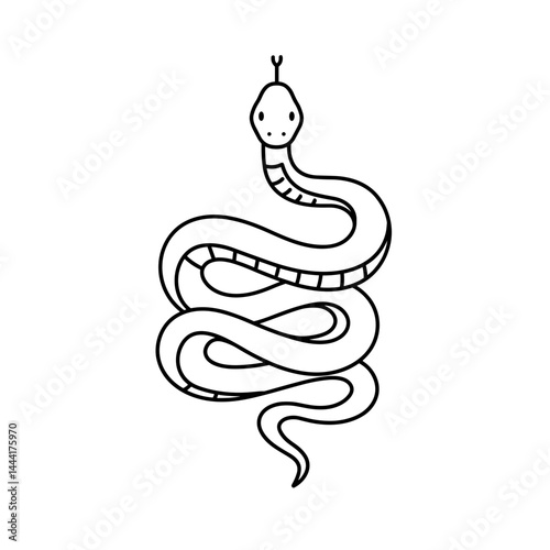Snake coiled line icon in black and white