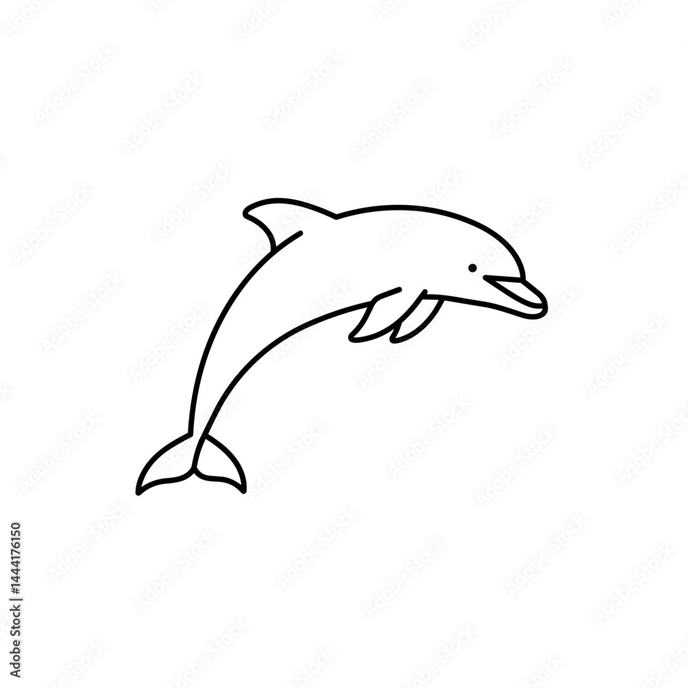 Jumping dolphin line icon in black and white Jumping dolphin line icon in black and white