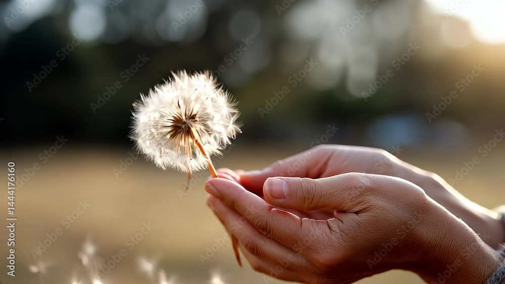 Dandelion seeds blowing in the wind