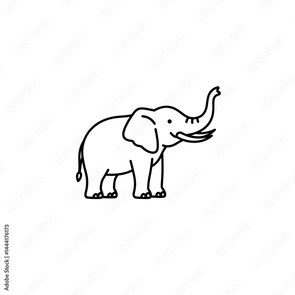 Fototapeta premium Elephant with raised trunk line icon in black and white