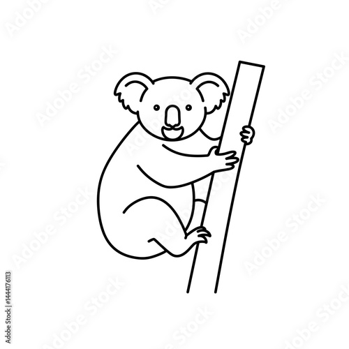Koala climbing tree line icon in black and white