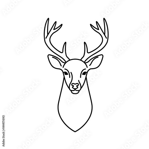 Deer head with antlers line icon in black and white