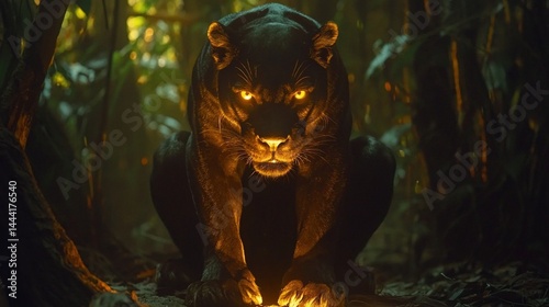 Black panther in glowing jungle