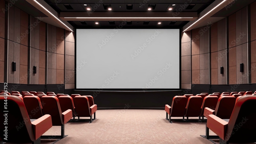 Empty Cinema Hall - Plain Screen - 3D Illustration - Interior View
