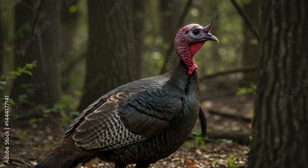 Wild turkey in wooded natural environment outdoors Wild turkey in wooded natural environment outdoors