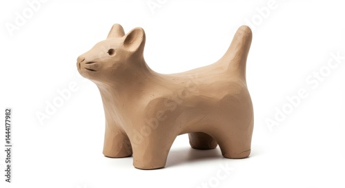 Cute clay cat sculpture on white background perfect for children's content and pet-related themes, crafted with a playful and minimalist design
