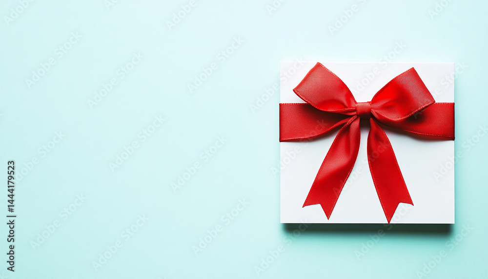 Blank gift card with red bow on light blue backtground Blank gift card with red bow on light blue backtground