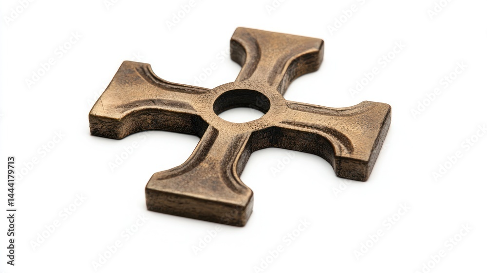 Obraz premium Cross with a circular cut-out in the center on white background.