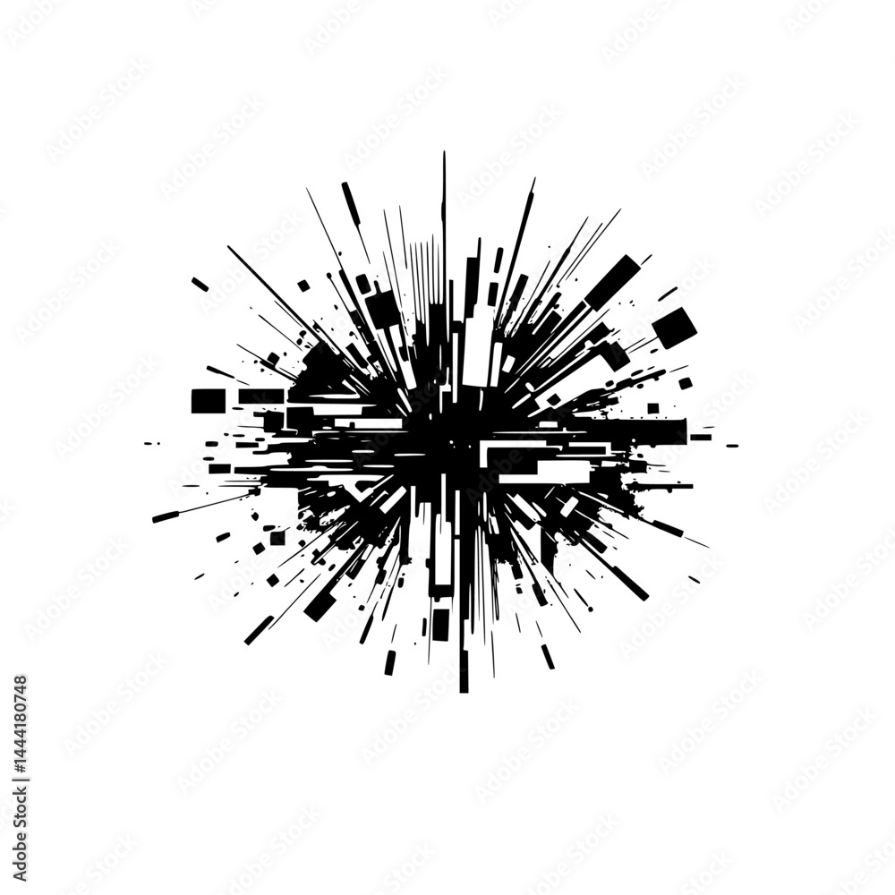 Obraz premium Exploding Geometric Burst: Abstract Black & White Design