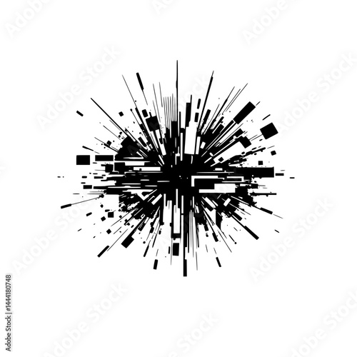 Exploding Geometric Burst: Abstract Black & White Design