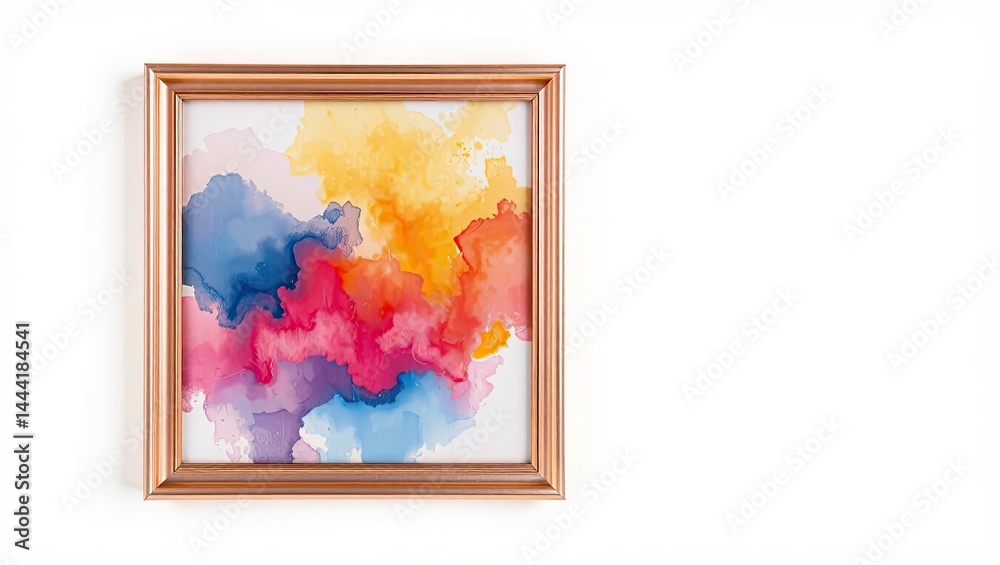 Rose Gold Framed Abstract Pastel Painting, Modern Art Design