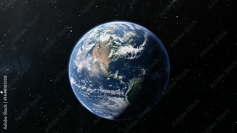 Stunning detailed view of planet earth from space showing continents and oceans blue land world globe Stunning detailed view of planet earth from space showing continents and oceans blue land world globe