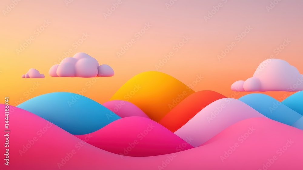 illustration of Summer fields landscape with a dawn,Rainbow, green grass hills, bright color blue sky, country background,banner resting vacation. illustration of Summer fields landscape with a dawn,Rainbow, green grass hills, bright color blue sky, country background,banner resting vacation.