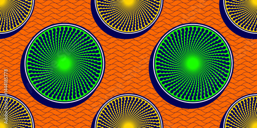 African circle seamless pattern, tribal abstract textile art, hand drawn ethnic fashion design for fabric clothing prints, cultural background, vector art, not AI generated