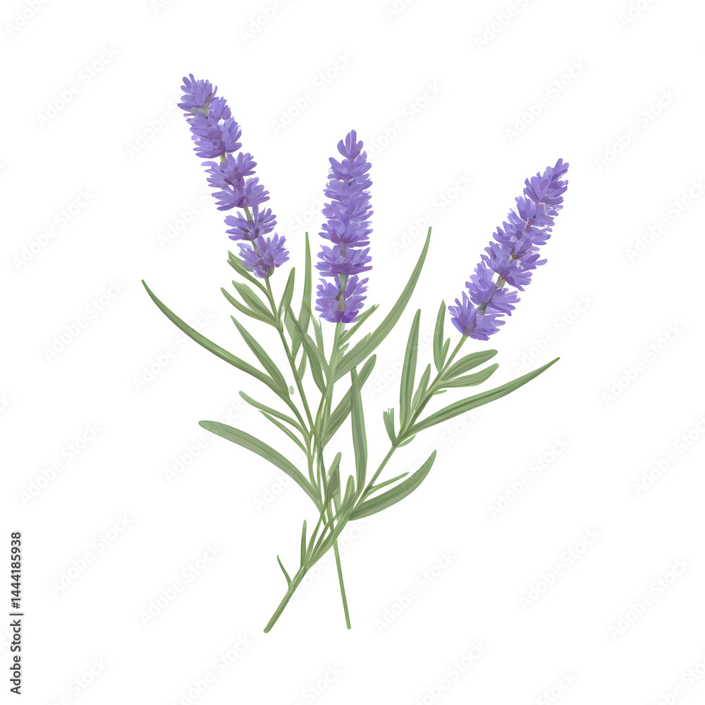Naklejka premium Flat vector illustration of a lavender sprig, clean lines, modern design, isolated on white background,