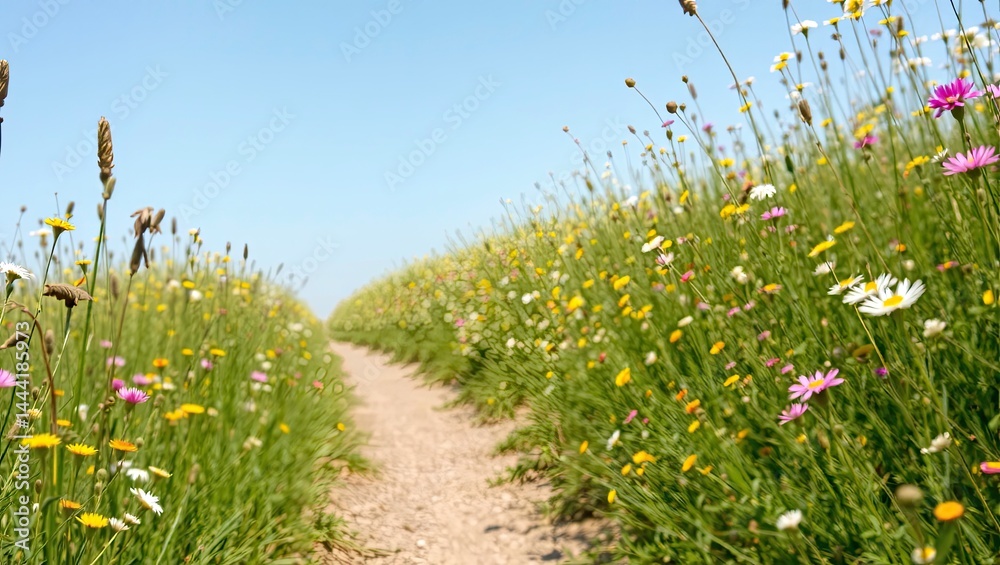 Sunlit Path Through a Field of Blossoms