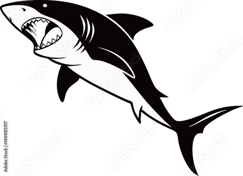 Menacing Shark Showing Sharp Teeth Vector.