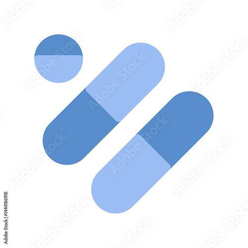 Minimalist medicine illustration featuring capsules and tablets in blue tones