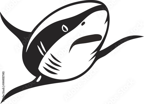 Black and White Predatory Shark Drawing.