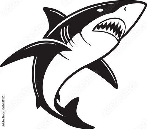 Angled View of a Great White Shark in Graphic Style
