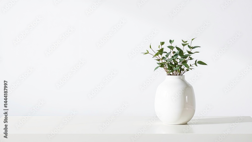 White Vase with Plant on Table, Simple Home Decor