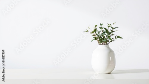 Obraz na płótnie White Vase with Plant on Table, Simple Home Decor w salonie