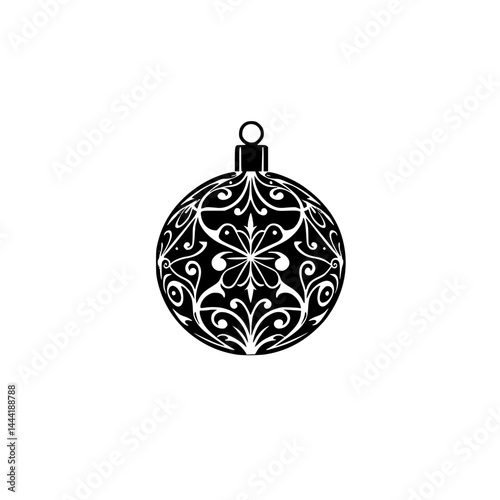 Ornate Christmas Bauble Silhouette, Black and White Ornament, Festive Decor