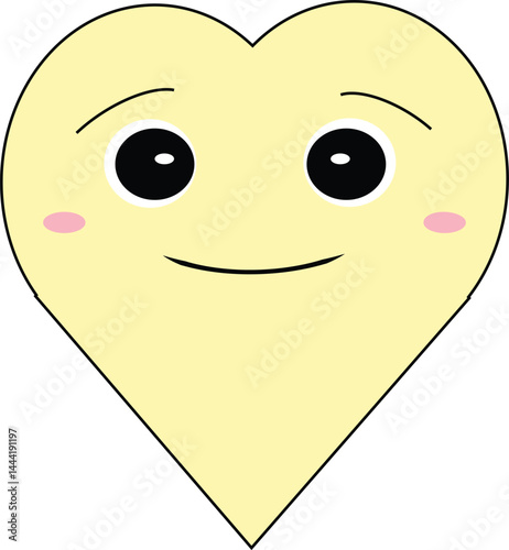 A cute pastel yellow heart shape with smiling cartoon face, designed for children’s educational materials, posters, or decor.