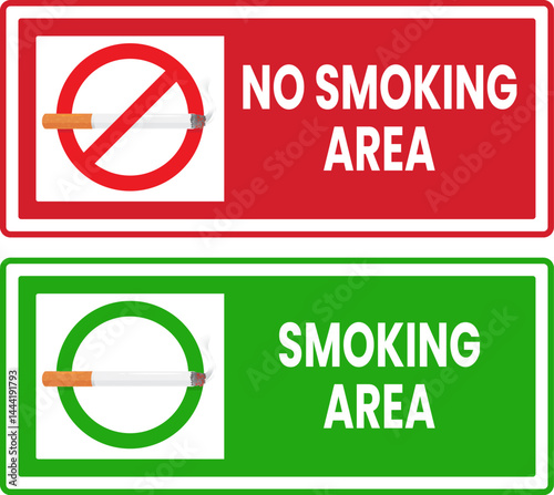 No smoking symbol and smoking area, with realistic illustration. Vector of burning cigarette smoke