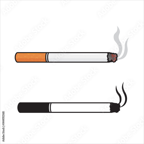 Flat cigarette icon and line art cigarette icon
