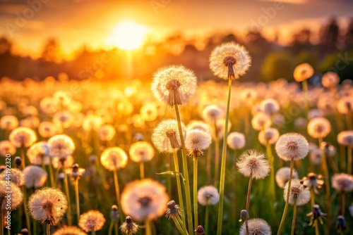 Dandelion Field at Golden Sunset