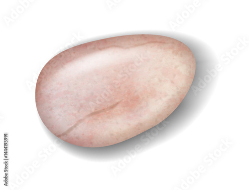 Realistic illustration of a polished rose quartz stone. Soft pink tones create a calming effect. Used in healing and decoration for its beauty and energy properties.