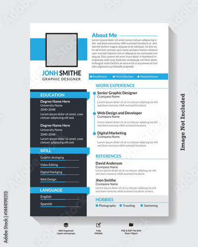 Modern, minimal resume template for professionals and companies for job applications, CVs, portfolios, corporate profiles, and business identity needs.