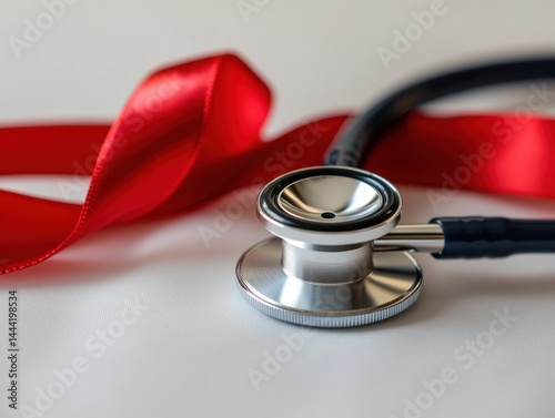 Stethoscope Paired with Red Ribbon