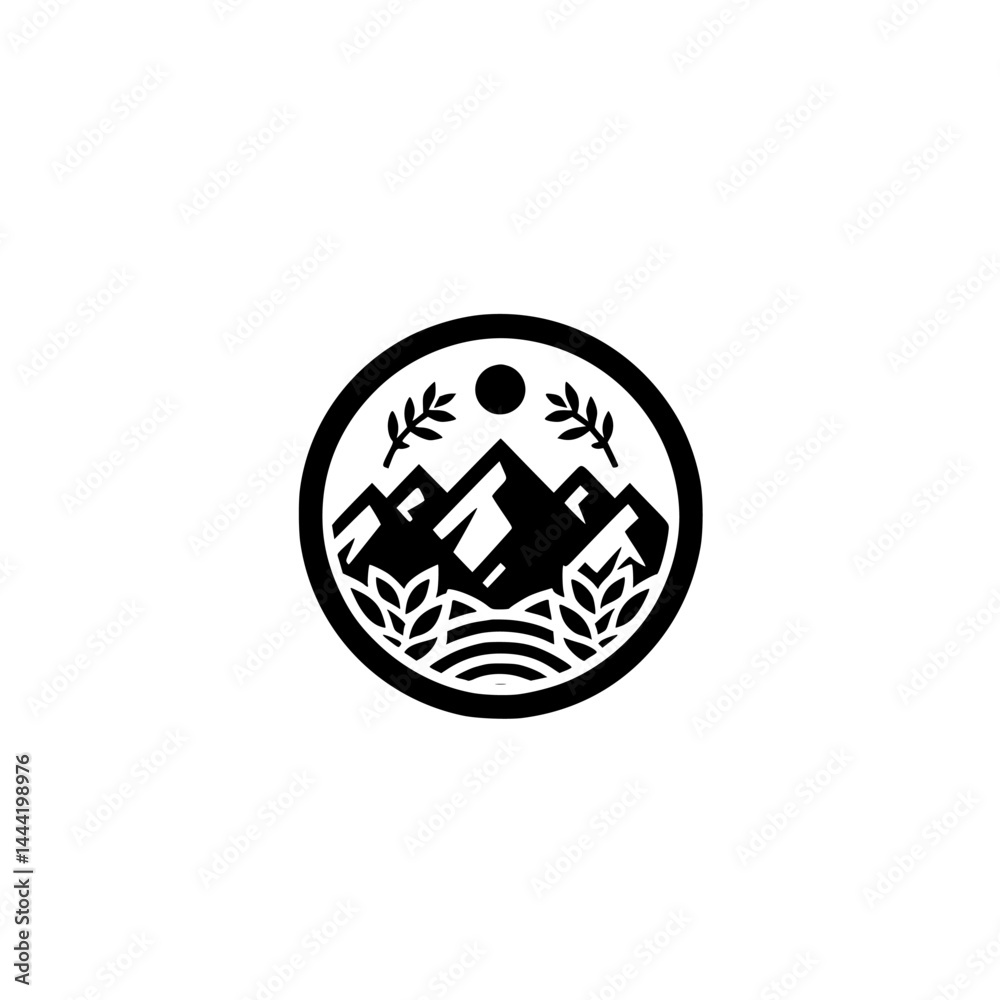 Minimalist Mountain & Nature Badge - Round Logo Design Minimalist Mountain & Nature Badge - Round Logo Design