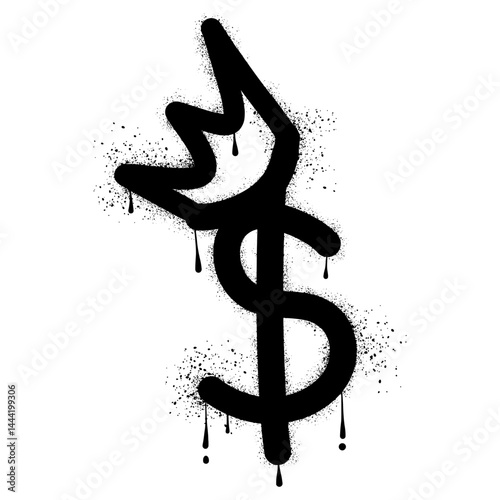 Graffiti dollar sign with crown drawn in black spray paint