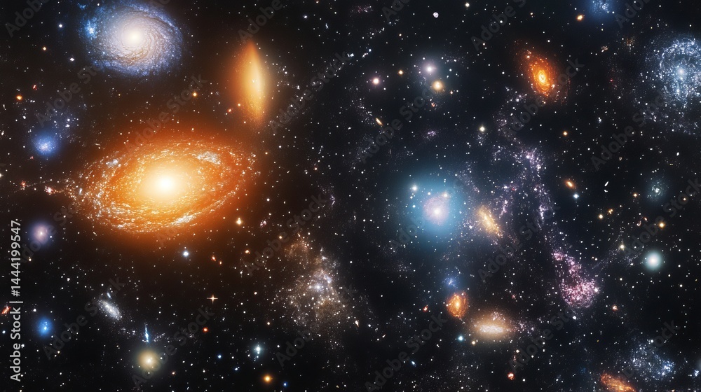 Fototapeta premium Stunning colorful galaxies in deep space cosmic background starry night dark vast blue stars light