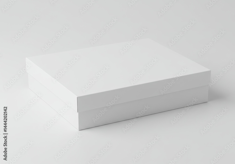 A simple studio shot of a closed square white box sitting on a white surface with soft lighting A simple studio shot of a closed square white box sitting on a white surface with soft lighting