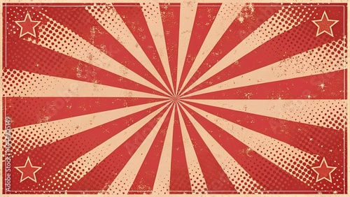 Vintage retro sun rays shape red hand-drawn grunge and halftone background