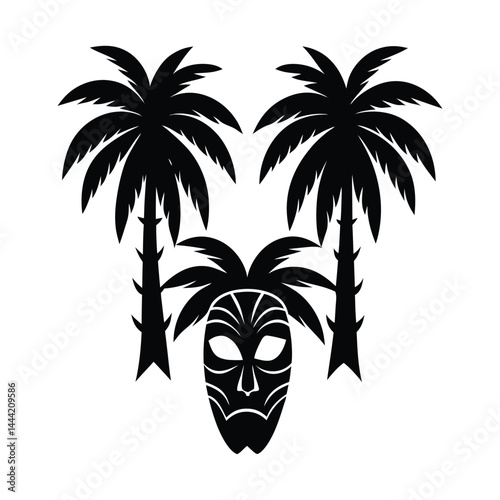 Palm Trees and Tribal Masks Silhouette