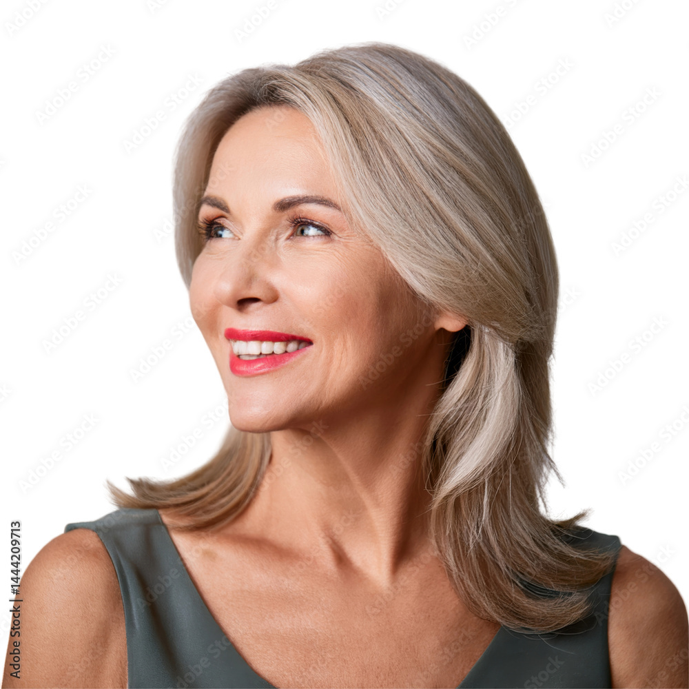 Elegant Senior Woman with Silver Hair Smiling Joyfully Against a Neutral Background on transparent background Elegant Senior Woman with Silver Hair Smiling Joyfully Against a Neutral Background on transparent background