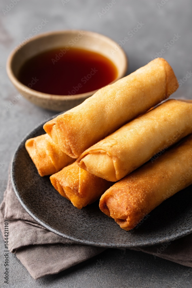 Delicious Dim Sum Hot and Crispy Spring Rolls Asian Restaurant Food Photography Cozy Setting Close-Up