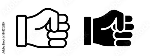 Vector isolated Fist Hand icon set in black outline and fill